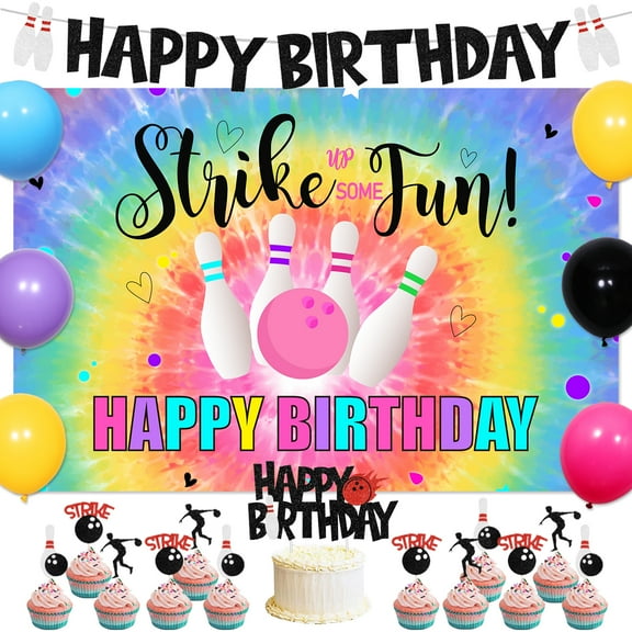Tie Dye Bowling Theme Birthday Party Decoration, Tie Dye Bowling Theme Backdrop, Let's Strike Up Some Fun Bowling Party, Perfect Party Decoration For Bowling Birthday Party.