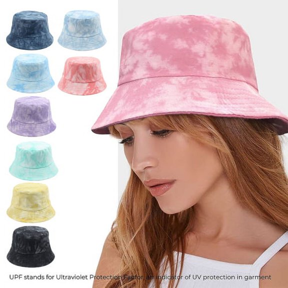 Tie Dye Bucket Hats for Women Sun Beach Hat Teens Girls Wide Brim Summer Fishermans Caps UPF 50+