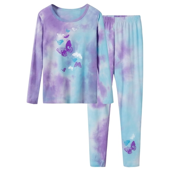 Beezizac Tie Dye Butterfly Pajama Set for Little & Big Girls Size 16 Fall/Winter Cotton Outfit