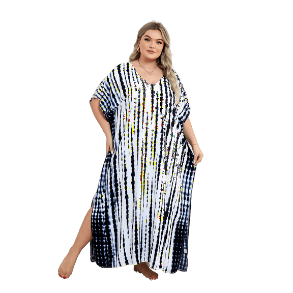 Tie Dye Caftan Robe Lightweight Kaftan Dresses for Swimwear Women Plus Size Beach Maxi Dress Long Resort Tunic Batwing Sleeve Summer Outfits Oversized Bath Robe Casual Afirca Dress moomoo House Wear