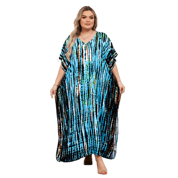 Tie Dye Caftan Robe Lightweight Kaftan Dresses for Swimwear Women Plus Size Beach Maxi Dress Long Resort Tunic Batwing Sleeve Summer Outfits Oversized Bath Robe Casual Afirca Dress moomoo House Wear