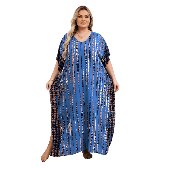 Tie Dye Caftan Robe Lightweight Kaftan Dresses for Swimwear Women Plus Size Beach Maxi Dress Long Resort Tunic Batwing Sleeve Summer Outfits Oversized Bath Robe Casual Afirca Dress moomoo House Wear
