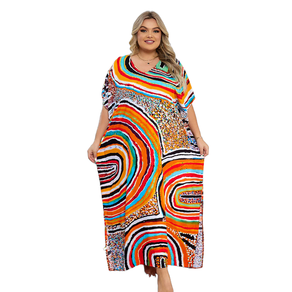 Tie Dye Caftan Robe Lightweight Kaftan Dresses for Swimwear Women Plus Size Beach Maxi Dress Long Resort Tunic Batwing Sleeve Summer Outfits Oversized Bath Robe Casual Afirca Dress moomoo House Wear
