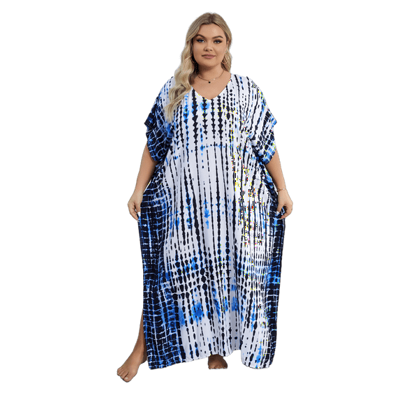 Tie Dye Caftan Robe Lightweight Kaftan Dresses for Swimwear Women Plus Size Beach Maxi Dress Long Resort Tunic Batwing Sleeve Summer Outfits Oversized Bath Robe Casual Afirca Dress moomoo House Wear