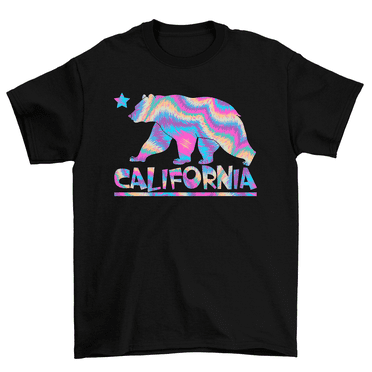 Funny California Bear 'Hippie Chillafornia' Crewneck T-Shirt – Unisex, 100% Cotton, Sizes S-5X