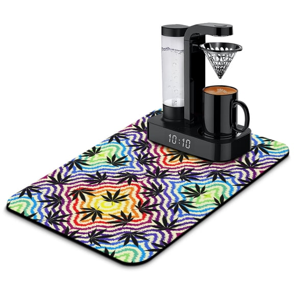 Tie Dye Cannabis Absorbent Mat Vibrant Multi-Layer Mat for Coffee Makers & Counters