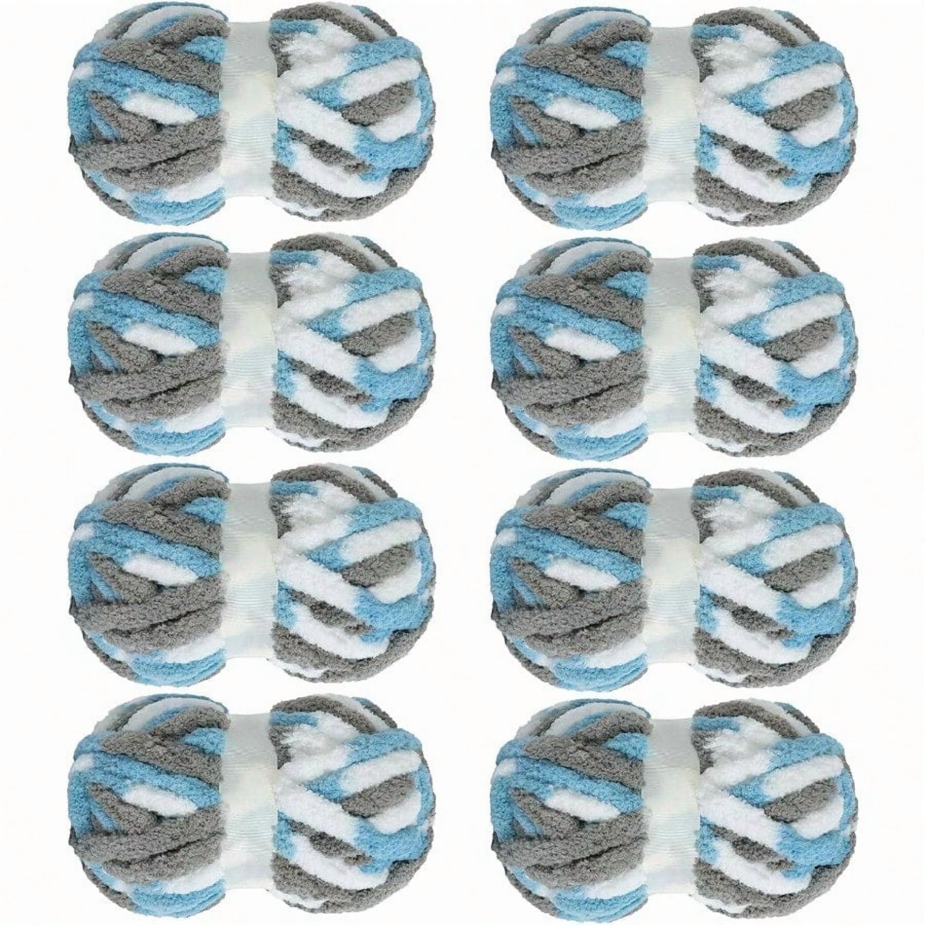 Tie Dye Chunky Yarn for Crocheting 8 PackSky Blue Fluffy Jumbo Chenille Yarn Soft Plush Yarn Bulky Giant Thick Fuzzy Yarn for Hand Knitting or Arm Knitting 29 yds 8 oz Each Skein