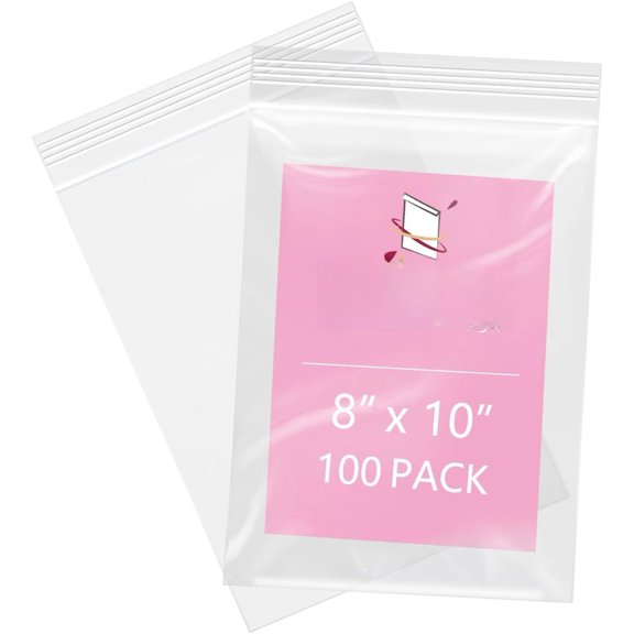 - 100 count- 8" x 10" Plastic Zip Poly Bags- Clear Resealable Zip Bag for Art Prints, Brochure, Photoes, Handicraft