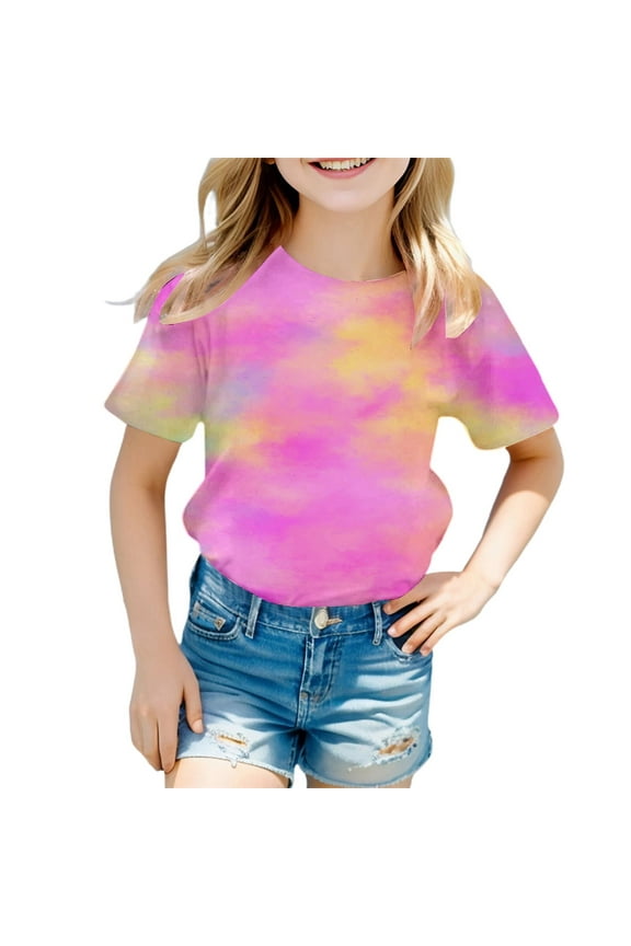 Tie Dye Clothes for Toddler Girls Boys Short Sleeve Shirts Rainbow Shirt for Kids Cute Tops for Teen Girls Painting T Shirt Sumemr Fashion Shirts #Pink(10-11 Years)