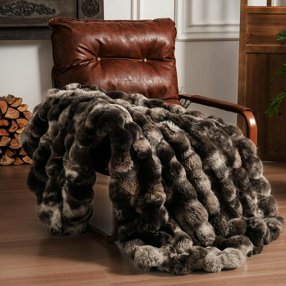 Tie-Dye Coffee Bubble Faux Fur Throw Blanket, Soft Plush Fluffy Cozy Blanket for Couch & Living Room, 50x60 Inches