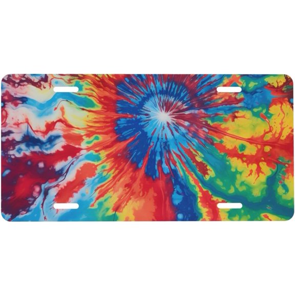 Tie Dye Colorful Abstract Front License Plate, Novelty Vanity Tag, Aluminum Metal, 4-Hole, 6 x 12 Inch, Fits US/Canada Standard Plates, Rust-Proof