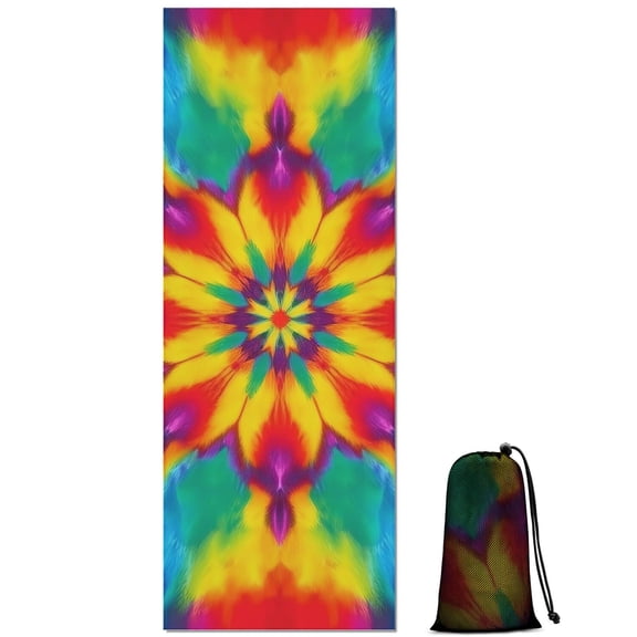 Tie Dye Colorful Flower Pattern Hot Yoga Mat Towel Non Slip for Hot Yoga - Quick-Drying Yoga Mat Cover with 4 Corner Pockets with Travel Bag - Hot Yoga Towel Non Slip 70"x26"