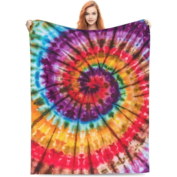 Tie Dye Colorful Rainbow Flannel Fleece Bed Blanket Throw Blanket Lightweight Cozy Plush Blanket for Bedroom Living Rooms Sofa Couch 50"x40"