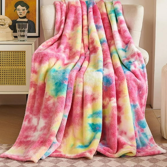 Tie-Dye Colorful Rainbow Throw Blanket Super Soft Flannel Throw Blanket Cozy Fuzzy Plush Throw Blanket Lightweight Warm Throw Blanket for Couch Sofa Bed 60" X 80"