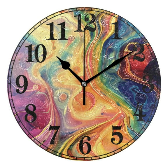 Tie Dye Colorful Silent Wall Clock 10" Non-Ticking Battery Clock