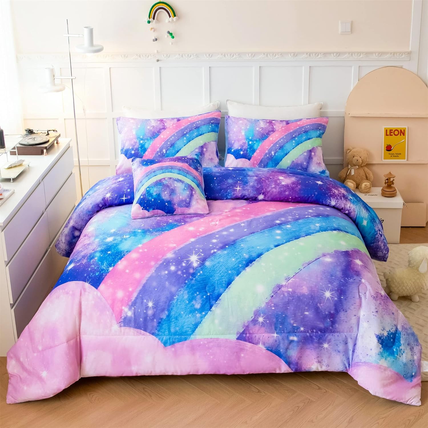 Tie Dye Comforter Girls Twin Comforter Set, 6 Pieces Colorful Rainbow
