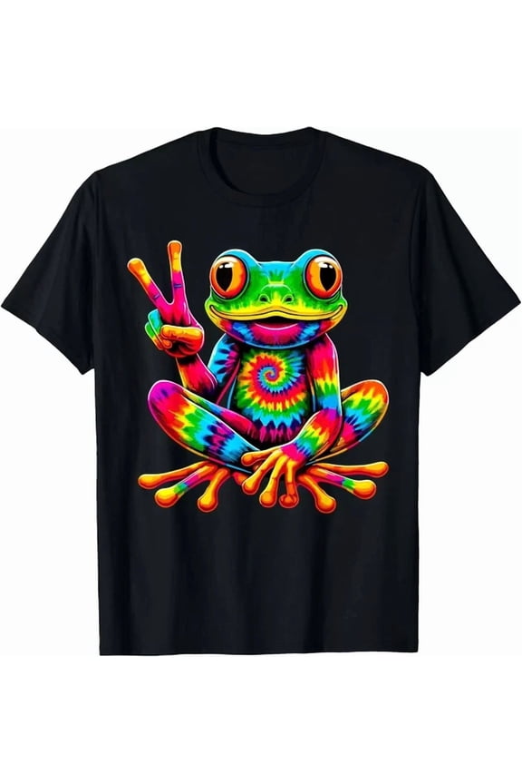 Tie-Dye Cool Frog Peace Sign Hippie T-Shirt