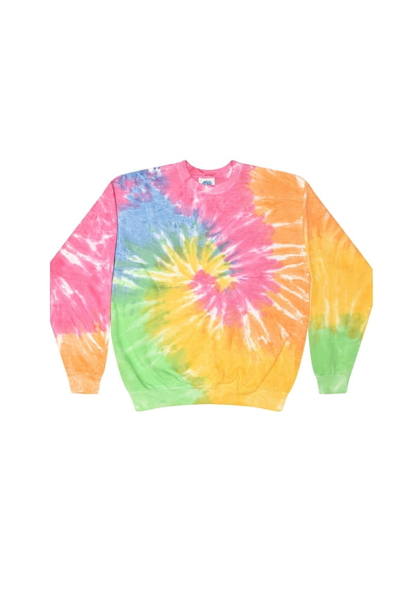 Tie-Dye Crew Neck Sweatshirt Adult Colortone Men Sizes S to 3XL Unisex Fleece