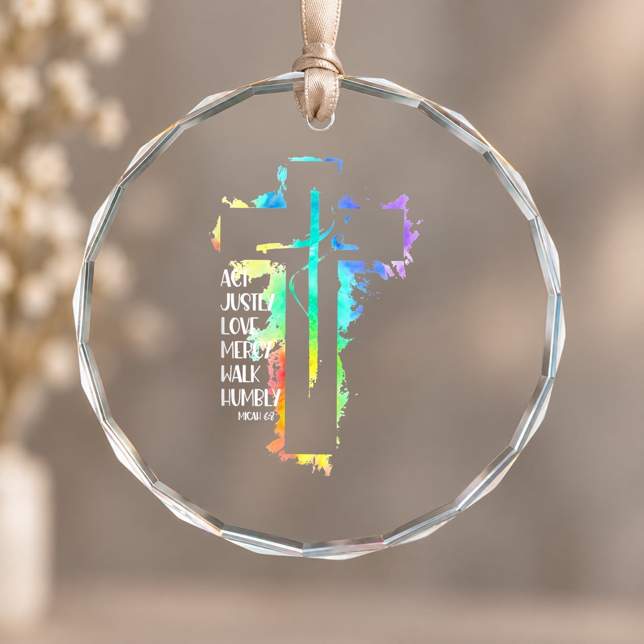 Tie Dye Cross Micah 6 8 Act Justly Bible Scripture Theme Ornament ...