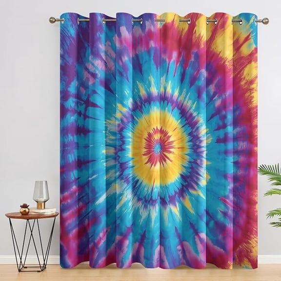 Tie Dye Curtains For Girls Bedroom - Tie Dye Blackout Curtains, Boho Colorful Swirl Window Curtains, Abstract Psychedelic Home Decor Curtains, Drapes 26"W x 45"L (Pack of 2)