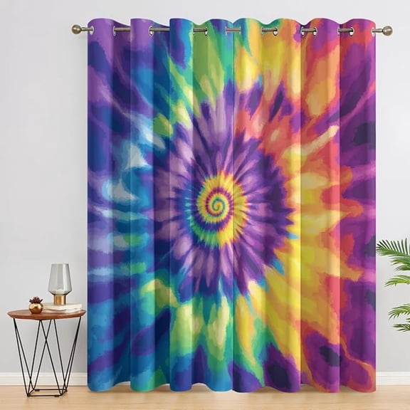 Tie Dye Curtains - Tie Dye Swirl Window Curtains, Abstract Colorful Curtains, Bohemian Blackout Curtains, Home Decor Drapes 26"W x 45"L (Pack of 2)