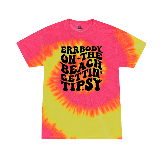 Tie-Dye Cute Fun Womens Errrybody On The Beach Gettin' Tipsy Ladies Short Sleeve T-Shirt-Fluorescent Swirl-Medium