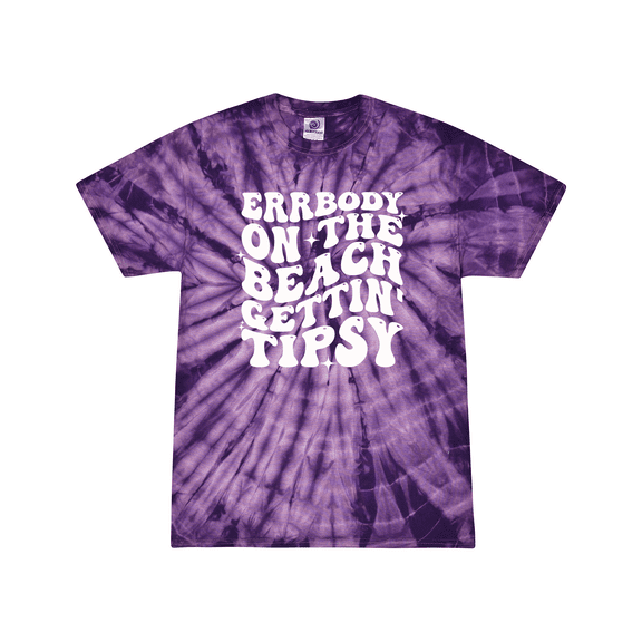 Tie-Dye Cute Fun Womens Errrybody On The Beach Gettin' Tipsy Ladies Short Sleeve T-Shirt-Purple Tie-Dye-Medium