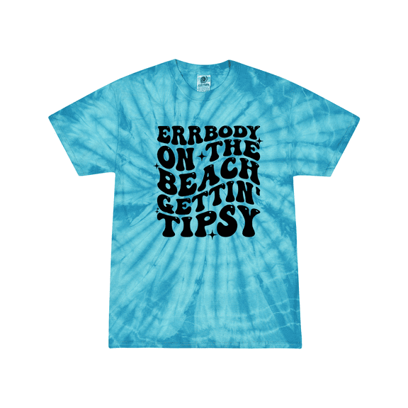Tie-Dye Cute Fun Womens Errrybody On The Beach Gettin' Tipsy Ladies Short Sleeve T-Shirt-Turquoise Tie-Dye-X-Large