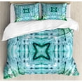 thumbnail image 1 of Tie Dye Decor King Size Duvet Cover Set, Star inside Square Shaped Kaleidoscope Tie Dye Motive with Outer Figures Image, Decorative 3 Piece Bedding Set with 2 Pillow Shams, Teal Blue, by Ambesonne, 1 of 3