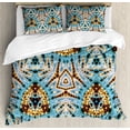 thumbnail image 1 of Tie Dye Decor Queen Size Duvet Cover Set, Tribal Stylized Trippy Shapes with Dirt Grungy Paint Reflections Artisan Print, Decorative 3 Piece Bedding Set with 2 Pillow Shams, Blue Gold, by Ambesonne, 1 of 3