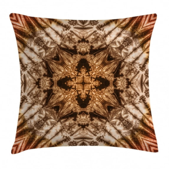 Tie Dye Decor Throw Pillow Cushion Cover, Sacred Object Silhouette Form Generated with Tie Dye Ink Technique Image, Decorative Square Accent Pillow Case, 24 X 24 Inches, Brown Orange, by Ambesonne