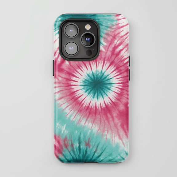Tie Dye Design for All iPhone Series Tough Phone Case Psychedelic Teal Pink