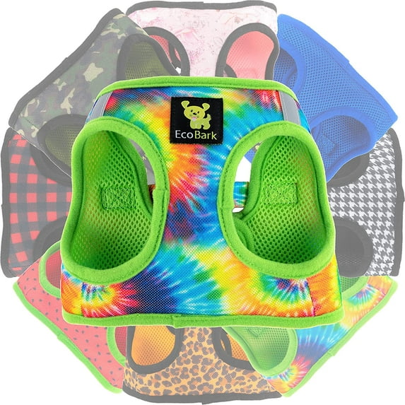 Tie Dye Dog Harness EcoBark Step-In Rapid Fastener Rainbow Dog Vest Halter for Puppy and Small Dogs Reflective Comfort Adjustable Body Harness (2xs, Tye Dye)