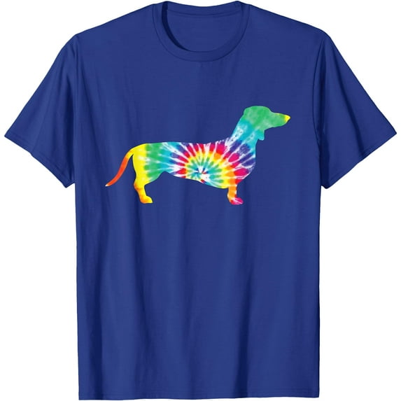 Tie Dye Dog Hippie Dachshund Puppy Retro Unisex T-Shirt for Men Women Kids ,Royal Blue Color,Size 5/6