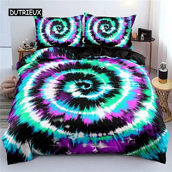 Tie Dye Duvet Cover Hippie Spiral Bedding Set Ethnic Boho Duvet Cover Swirl Tie Dye Pattern Bed Bohemian Hippie Bedding r