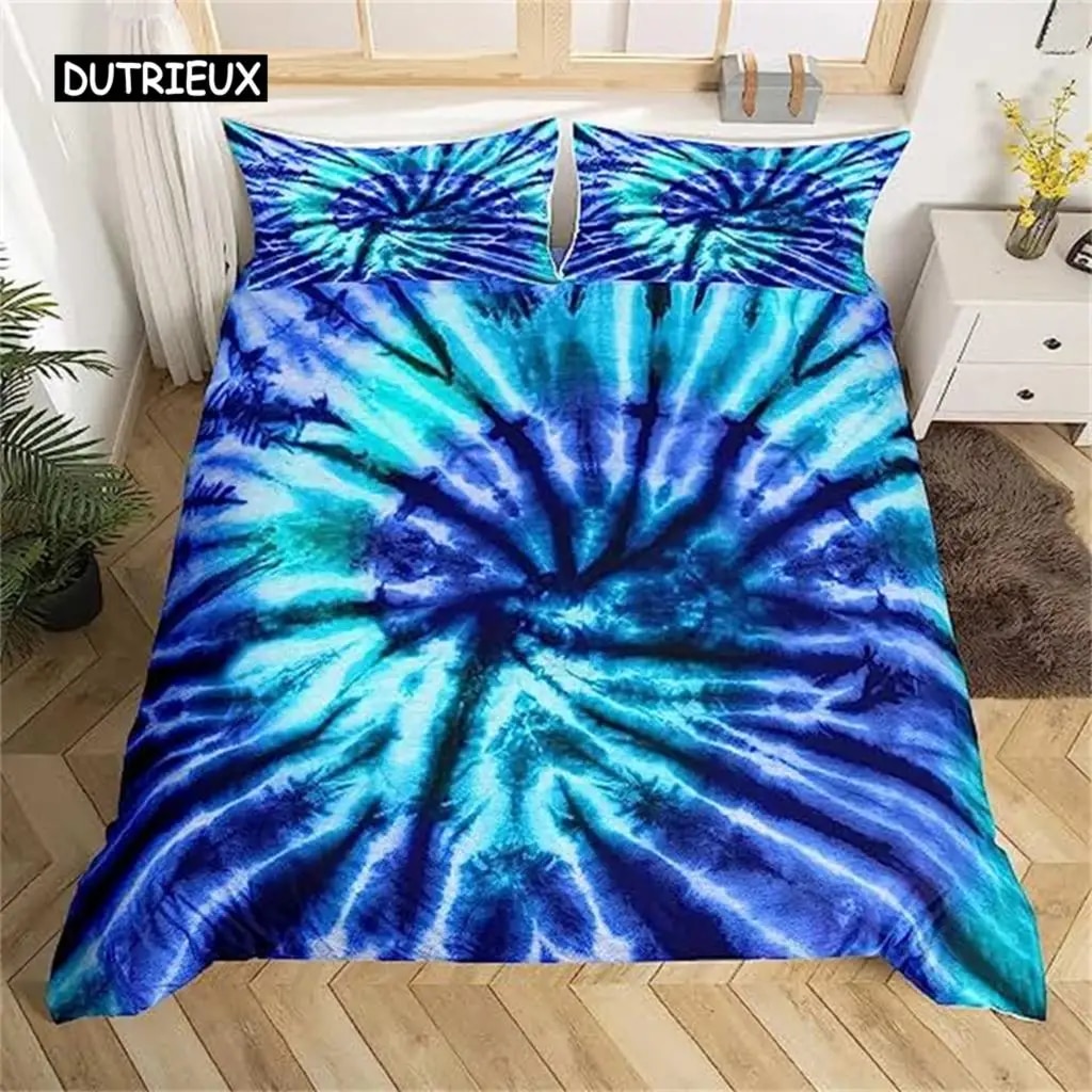 Tie Dye Duvet Cover Hippie Spiral Bedding Set Ethnic Boho Duvet Cover