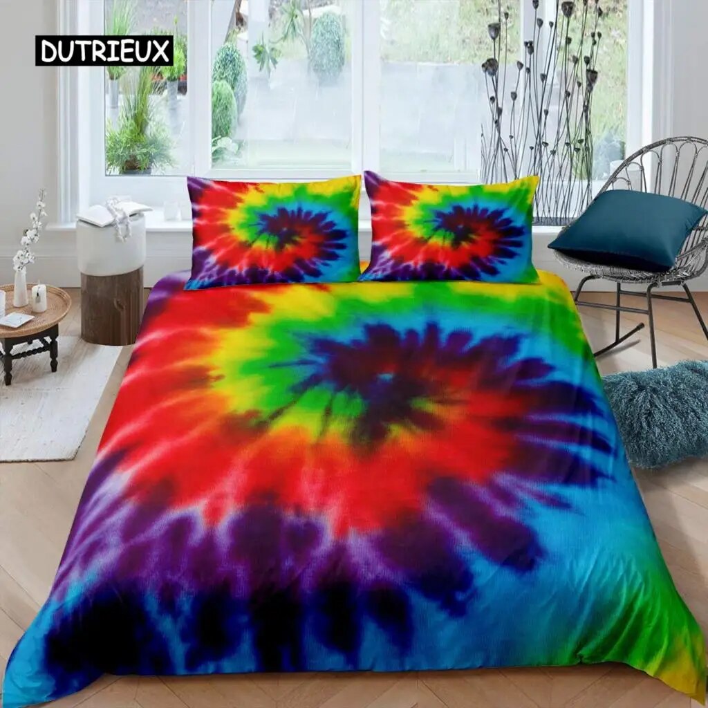 Tie Dye Duvet Cover Psychedelic Bohemian Gypsy Exotic Spiral Colorful