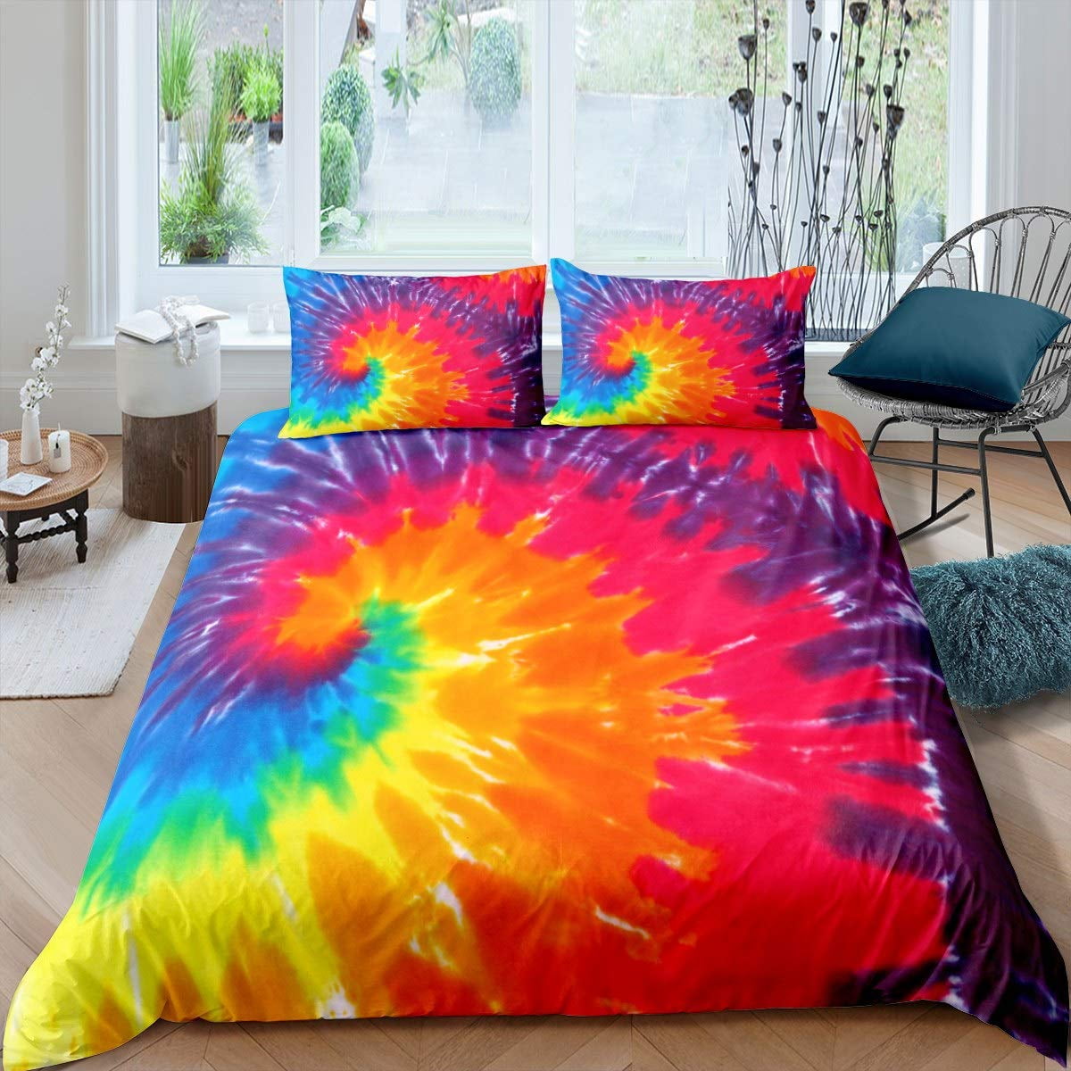 Tie Dye Duvet Cover Set Bohemian Hippie Spiral Bedding Sets Ethnic Boho Comforter Cover Set