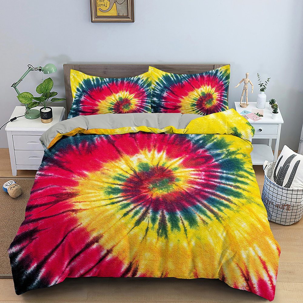 Tie Dye Duvet Cover Set,Hippie Spiral Comforter Bedding Sets,3 Pieces Ultra Soft Bedroom Bed