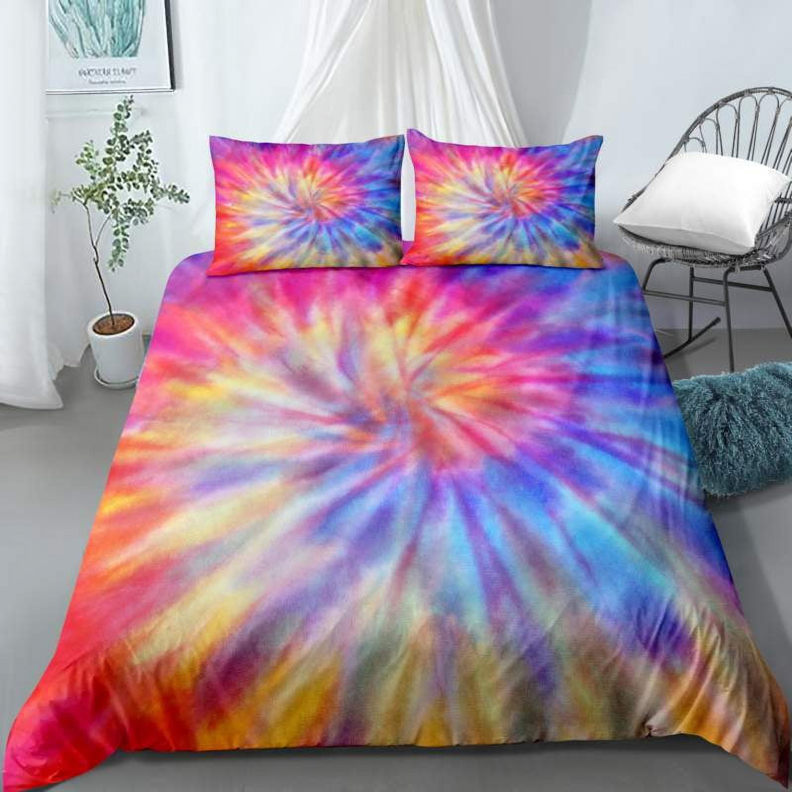 Tie Dye Duvet Cover Set,Hippie Spiral Comforter Bedding Sets,3 Pieces Ultra Soft Bedroom Bed