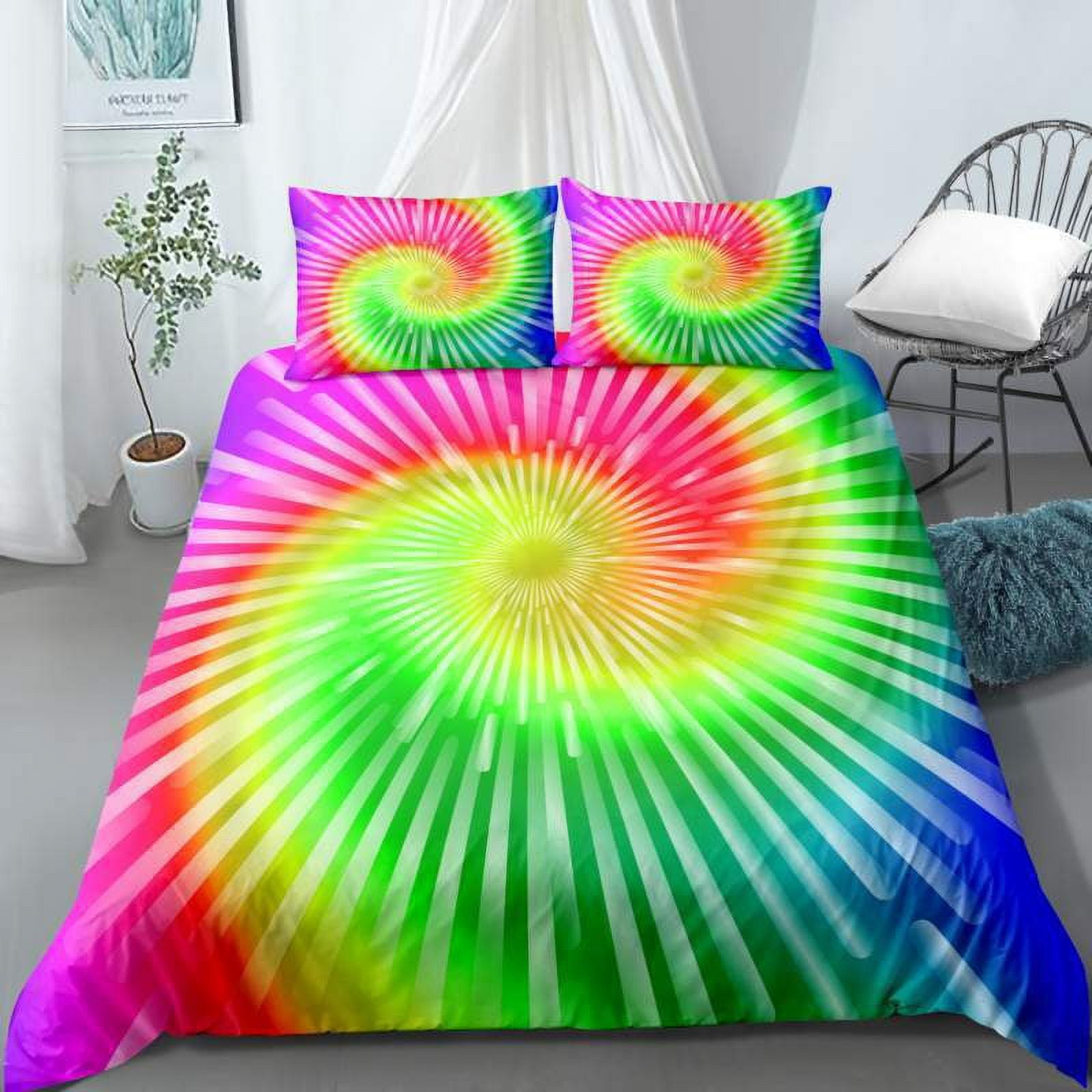 Tie Dye Duvet Cover Set Queen Rainbow Comforter Cover Set Bright Red Blue Spiral Tie Dye