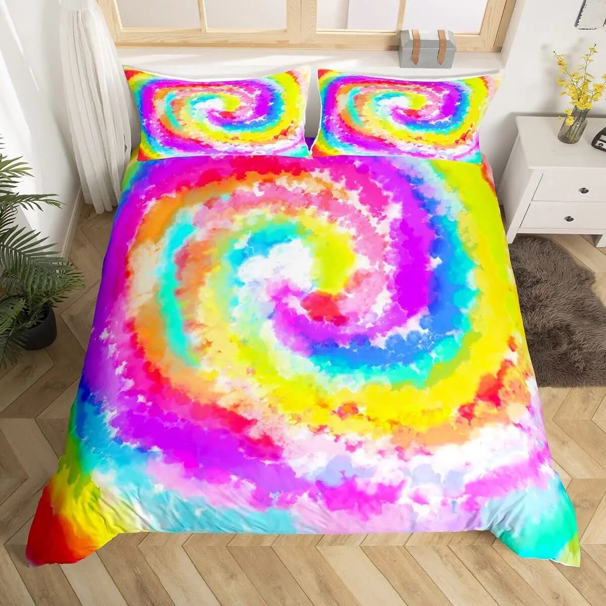 Tie Dye Duvet Cover Set Splashed Spiral Ink Bedding Set Trippy