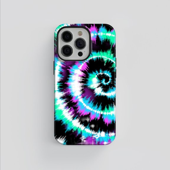 Tie Dye Effect Hippy Style Tough Phone Case, Dual-Layer Protective Cover for iPhone