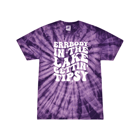 Tie-Dye Errrybody In The Lake Gettin' Tipsy Womens Funny Groovy Cute Ladies Short Sleeve T-Shirt -Purple Tie-Dye-3X-Large