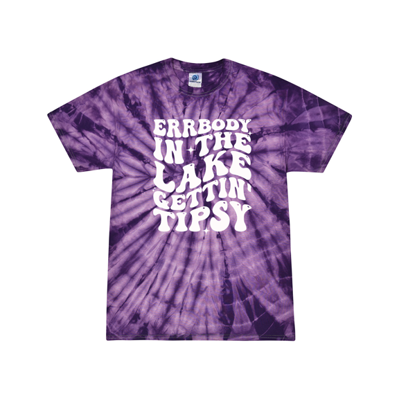 Tie-Dye Errrybody In The Lake Gettin' Tipsy Womens Funny Groovy Cute Ladies Short Sleeve T-Shirt -Purple Tie-Dye-Medium