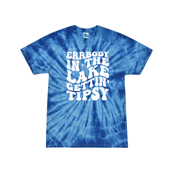 Tie-Dye Errrybody In The Lake Gettin' Tipsy Womens Funny Groovy Cute Ladies Short Sleeve T-Shirt -Royal Tie-Dye-Medium