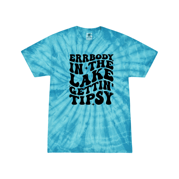 Tie-Dye Errrybody In The Lake Gettin' Tipsy Womens Funny Groovy Cute Ladies Short Sleeve T-Shirt -Turquoise Tie-Dye-X-Large