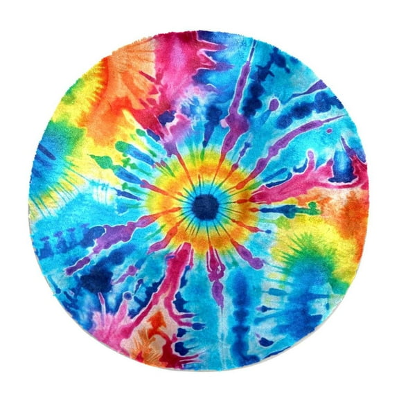 Tie-Dye Faux Rabbit Fur Rug - Super Soft Fur Round Rug, Comfy Fluffy Shag Furry Circle Rugs for Kids Room, Living Room, Cute Non-Slip Plush Fuzzy Circular Area Rug Floor Carpets