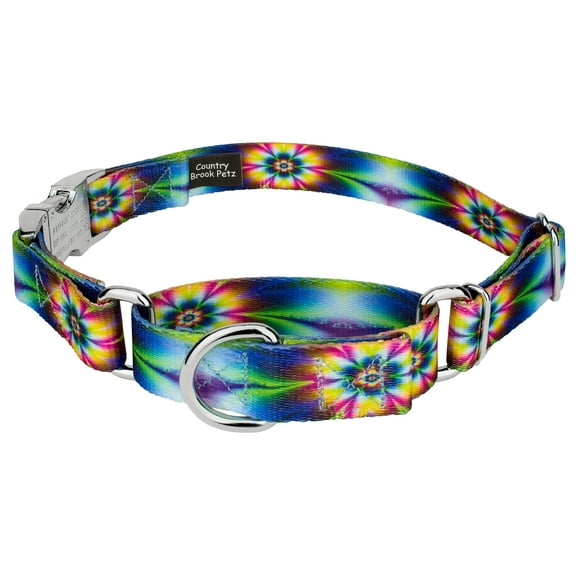 Country Brook Petz® Tie Dye Flowers Martingale Dog Collar with Premium Buckle, Medium