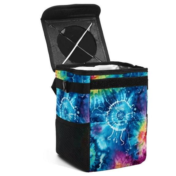 Tie Dye Foldable Car Trash Can with Lid, Leak-Proof Mini Trash Can, Hanging Storage Bag - Car Trash Bin for Clean and Organized Rides